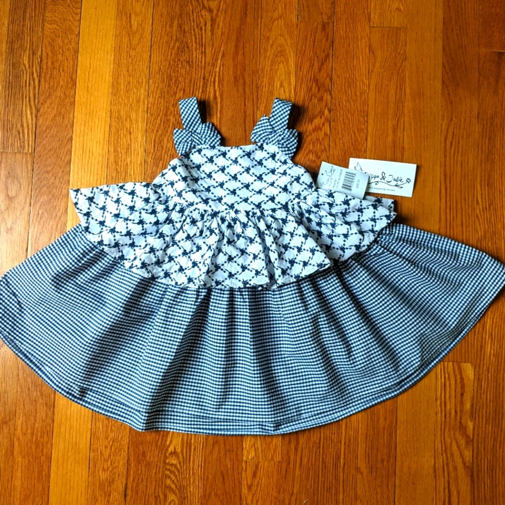NWT Pippa & Julie 3T Navy White Checked Sundress